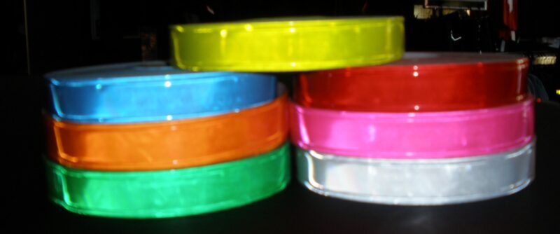Reflective tape 2.5cm wide assorted colours 25 metres